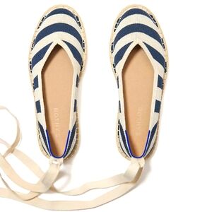 Rothy's Striped Espadrilles Navy Blue Beige Women's Size 9